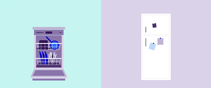 An animation of a dishwasher and a refrigerator breaking down