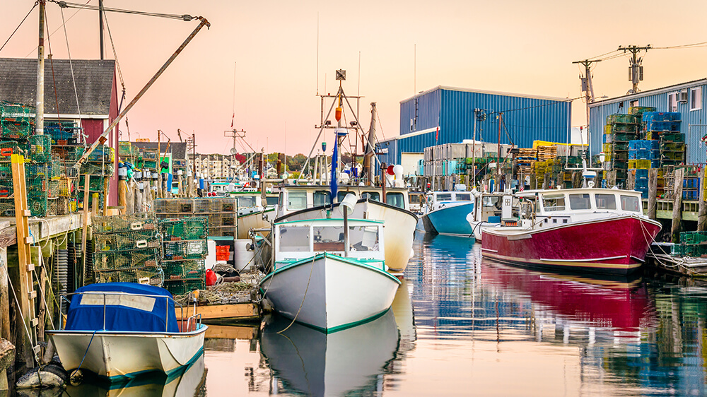 Portland Fishing Harbour at Sunset, Portland, ME, USA