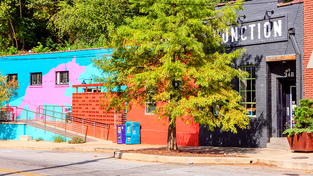 A reutilized warehouse in the River Arts District of Asheville, NC, USA