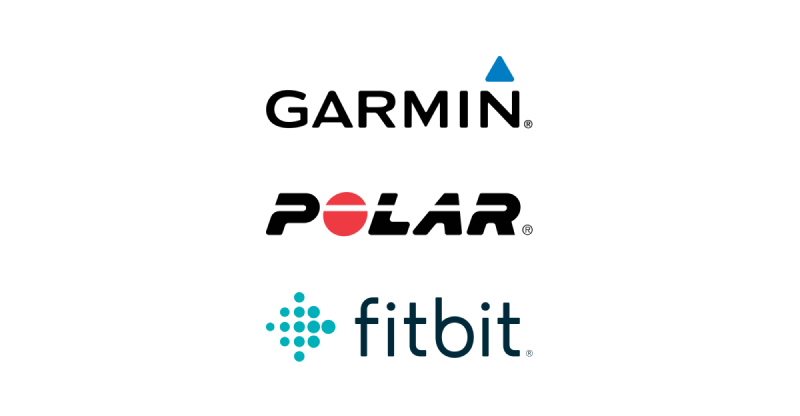 garmin, polar and fitbit logos
